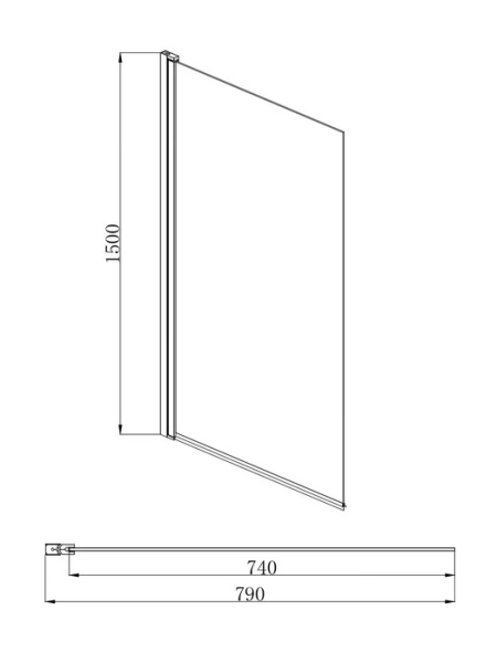 Душевая шторка для ванны Aquatek 800x1500 мм, с держателем, прозрачное стекло, профиль оружейная сталь, одноэлементная, поворотная, правая/левая, универсальная