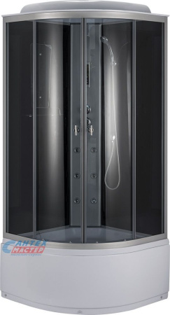 Душевая кабина 100х100х220 см Niagara Classic  поддон высокий, полукруглая, угловая, стекло заднее черное, двери тонированные, с верхним душем, с гидромассажем, электронная, смеситель, профиль хром матовый, прозрачное стекло, белая, закрытая