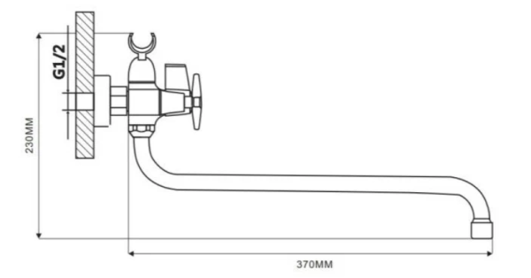 Смеситель для ванны/душа Ekko E26020-1 двухвентильный, настенный, поворотный, цинковый сплав силумин, длина излива 370 мм,кран-букса керамика, цвет хром