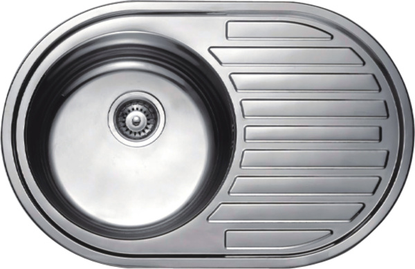 Мойка кухонная HAIBA 77х50 см, сталь микродекор, с правым крылом,  встраиваемая, из нержавеющей стали, овальная, цвет хром, без отверстия под смеситель, без слива-перелива, для кухни