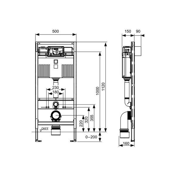 Инсталляция TECE TECEprofil со смывным бачком Uni 2.0 без кнопки, 1120х500х150 мм система для подвесного унитаза