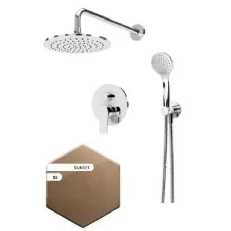 Душевая система Cezares Nautic встраиваемая, цвет Sunset, комплект: однорычажный смеситель/тропический душ (с верхней лейкой)/лейка/шланг, встраиваемый (скрытый) монтаж