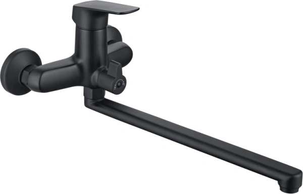 Комплект Aquatek Вега 2 в 1 смеситель для ванны (излив 320 мм)/душевой гарнитур, цвет черный матовый, однорычажный, латунь/нержавеющая сталь