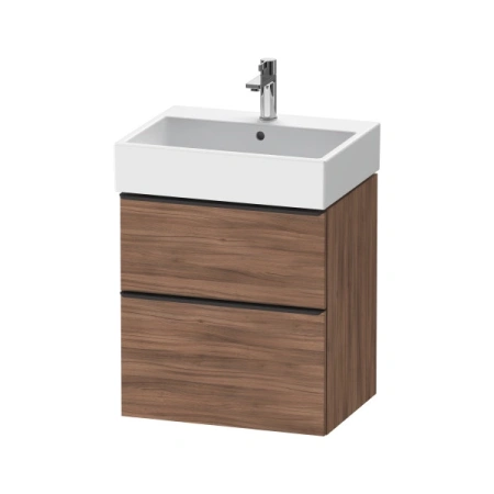 Тумба под раковину Duravit D-Neo, 58,4х37,2х62,5 см, подвесная, 2 выдвижных ящика, ДСП, цвет: орех матовый, шкафчик навесной, прямоугольная, правая/левая, в ванную комнату