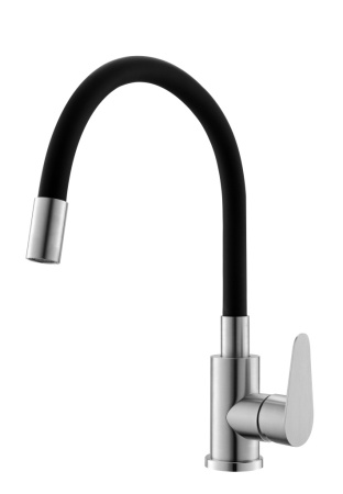 Смеситель для кухни/мойки Olives Olisan, ST1010 однорычажный, поворотный/гибкий, керамический, длина излива 450 мм, нержавеющая сталь, цвет нержавеющая сталь/черный