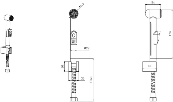 Комплект для биде Aquatek AQ2050MB гигиеническая лейка/шланг 125 см/держатель лейки, abs-пластик, цвет матовый черный, для биде/унитаза/гигиенических процедур, универсальный