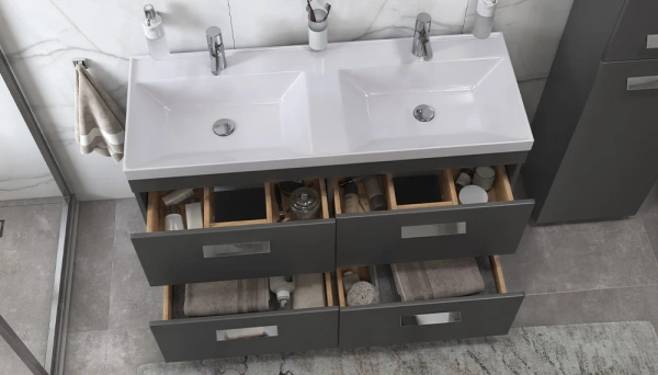 Тумба под раковину Velvex Orlando 1200-0-4, 1200х445х799 мм напольная, цвет графит, 4 выдвижных ящика, подходит раковина Madera Classica rkCla.120-81, универсальная, в ванную комнату