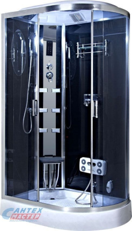 Душевая кабина 82х120х220 см Niagara Ultra (левая) поддон высокий, ассиметричная, угловая, дверцы тонированные, заднее стекло черное, с верхним душем, с гидромассажем, с сиденьем, сенсорная, смеситель, профиль, прозрачное стекло