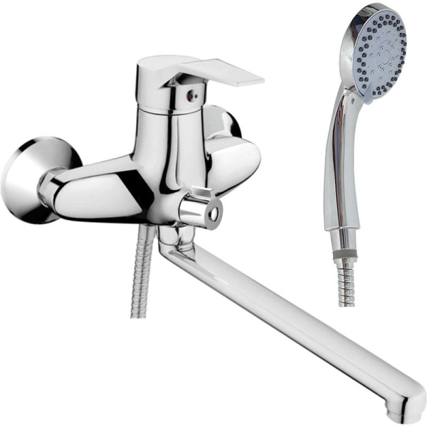 Смеситель для ванны/душа HAIBA однозахватный, хромированный, настенный, излив длинный 348 мм, поворотный, латунь, цвет хром