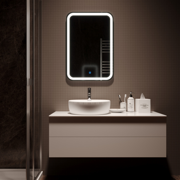 Зеркало Silver Мirrors Мальта, 55х80 см, с LED/ЛЕД-подсветкой, прямоугольное, выключатель сенсорный с диммером, для ванны, навесное/подвесное/настенное