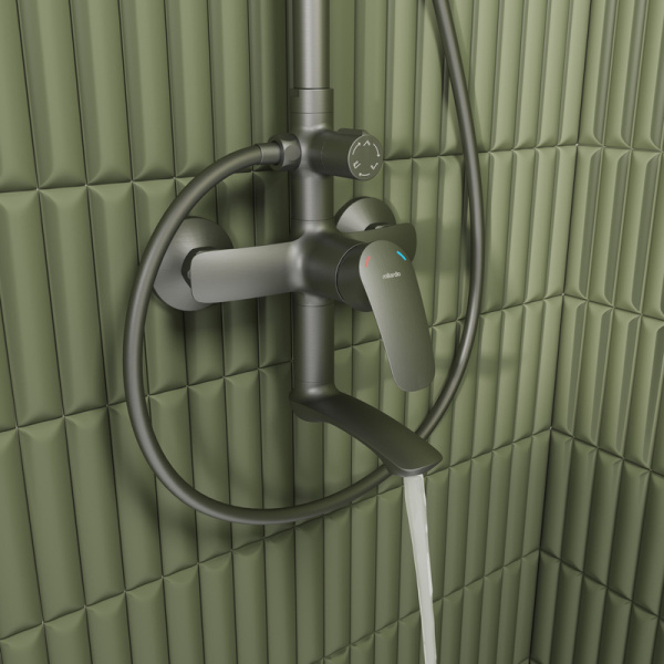 Душевая система настенная Milardo Rora от 1019-1579 мм цвет графит, однорычажный смеситель, излив поворотный 149 мм, тропический душ/лейка/стойка/шланг RORGM4FM06