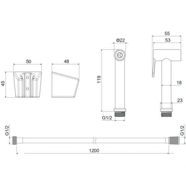 Комплект для биде Aquatek AQ2054BG гигиеническая лейка/шланг 120 см/держатель лейки, латунь, цвет шлифованное золото, для биде/унитаза/гигиенических процедур, универсальный