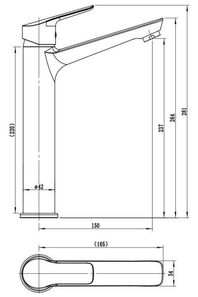 Смеситель для раковины/умывальника Voda Reef однорычажный, неповоротный, фиксированный, высокий излив длина 150 мм высота 237 мм латунь, цвет хром