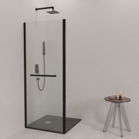 Боковая панель/душевая перегородка RGW Z-060-2B, 80х195 см, прозрачное стекло, профиль черный, правая/левая, плоская (панель), из прозрачного стекла, (ограждение без поддона) стеклянная, правостороннее/левостороннее, универсальное