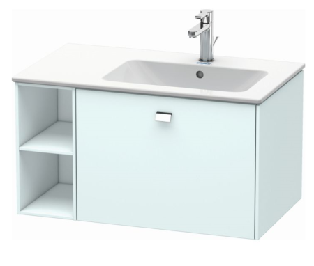 Тумба под раковину Duravit Brioso, 82х47,9х44,2 см, подвесная, 1 выдвижной ящик, с открытой полкой справа, ДСП, цвет: светло-голубой/хром, шкафчик навесной, механизм доводчика, прямоугольная, правая, в ванную комнату