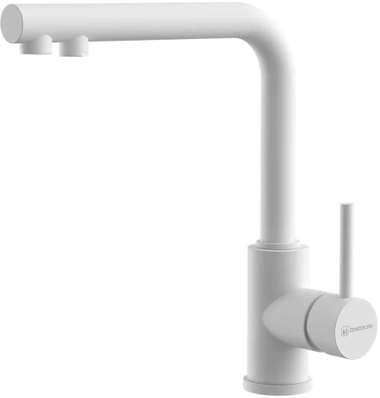 Смеситель для кухни/мойки Omoikiri Nakagawa 2 Plus-WH, с подключением фильтра для очистки воды, однорычажный, поворотный, керамический картридж, высокий, длина излива 255 мм, латунь, цвет белый