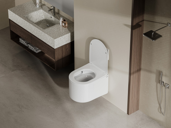 Унитаз подвесной ABBER Bequem 500х355х300 мм цвет белый, горизонтальный (прямой) выпуск, смыв торнадо, безободковый, система антивсплеск, с сиденьем микролифт, дюропласт AC1129