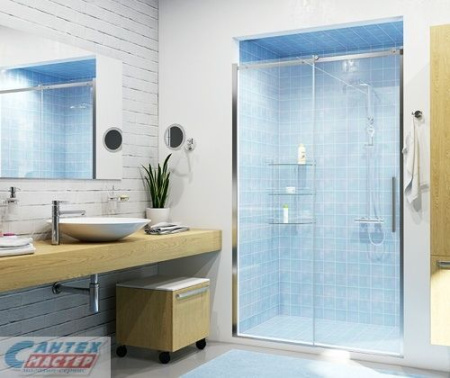 Душевая дверь Wasserkraft Dinkel 58R05 1200x2000 профиль хром прозрачное стекло в нишу, открывание правое/левое, прозрачное закаленное стекло, раздвизжная, профиль хром, прямоугольная (душевое ограждение без поддона)