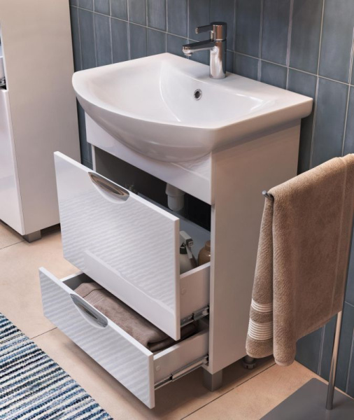 Тумба под раковину Vigo Callao 600, 60,5х45,5х83 см, напольная, 2 выдвижных ящика, МДФ/ЛДСП, (под умывальник Балтика 60), цвет: белый