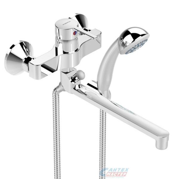 Смеситель для ванны/душа Vidima Логик однорычажный, керамический, настенный, излив поворотный 250 мм, с гибким шлангом, душем/лейкой, латунь, цвет хром, длинный, универсальный, горизонтальный, рычажный, кран, комплект, сантехника, размер