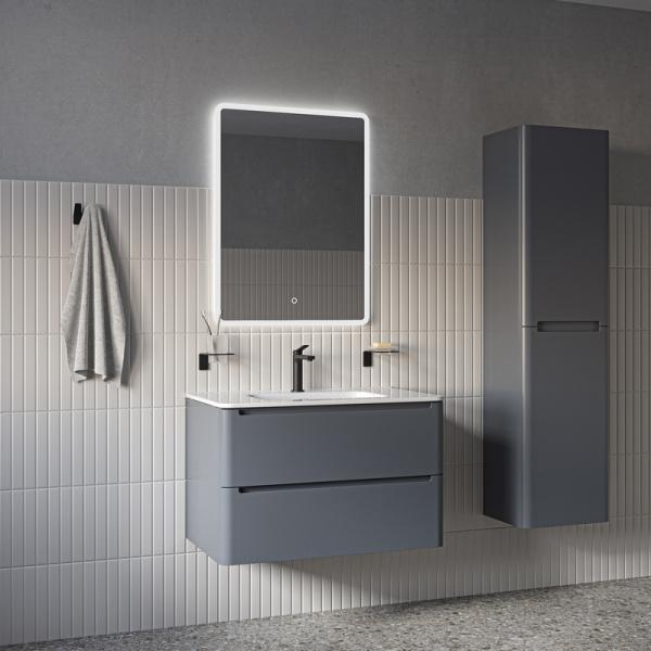 Зеркало IDDIS Uniq 80х60/60х80 см универсальное, с LED/ЛЕД-подсветкой 3в1, два навеса, прямоугольное, выключатель сенсорный, для ванны, навесное/подвесное/настенное