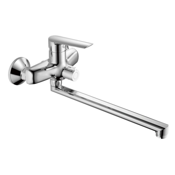 Смеситель для ванны/душа HAIBA однозахватный, хромированный, настенный, излив длинный 368 мм, поворотный, латунь, цвет хром