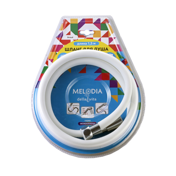 Шланг для душа Melodia Wonder Silicone Anti-twist 1/2"х1/2" 15 мм, 150 см, силикон, белый, для смесителя MKP34436BLwt