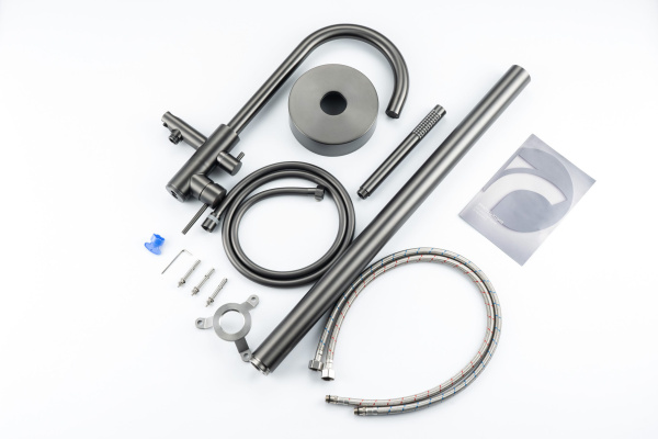 Смеситель для ванны/душа Knotlor Eclipse напольный, однорычажный, поворотный, длина 210 мм, керамический, нержавеющая сталь, цвет вороненая сталь