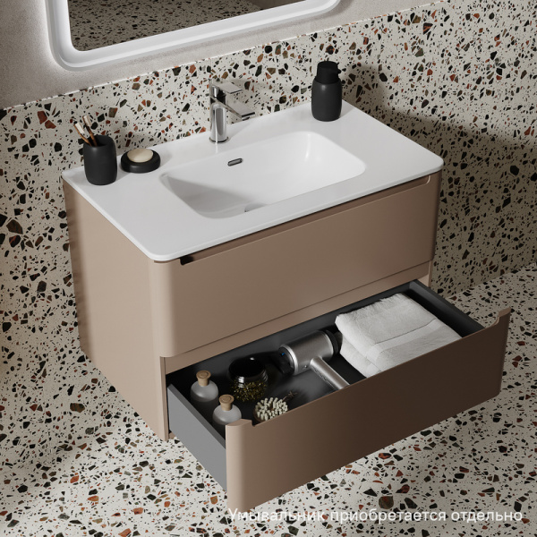 Тумба под раковину IDDIS Edifice 464х802х500 мм подвесная, цвет капучино, 2 выдвижных ящика, МДФ, прямоугольная, в ванную комнату EDI80C0i95