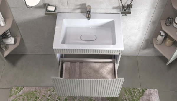 Тумба под раковину Velvex Alba 800-0-1, 760х445х506 мм, подвесная, цвет тирамису, 1 выдвижной ящик, подходит раковина Modul 80, правая/левая, универсальная, в ванную комнату