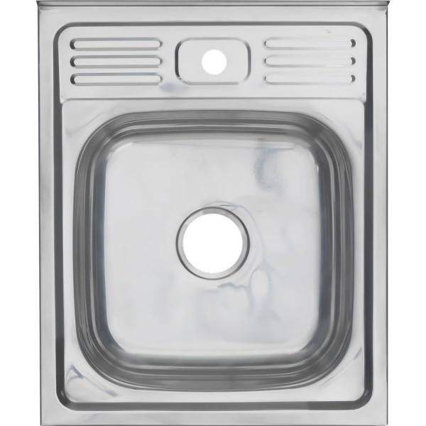 Мойка Sink Light, 50х60 см, толщина 0.6 мм, с крылом, с сифоном, накладная, нержавеющая сталь, прямоугольная, цвет полированная, отверстие под смеситель, для кухни, прямая, встроенная