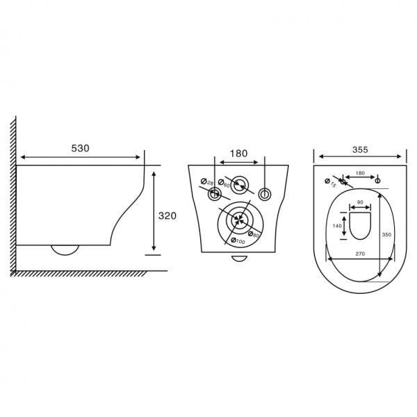 Унитаз подвесной ABBER Bequem 530х355х320 мм цвет белый, горизонтальный (прямой) выпуск, смыв торнадо, безободковый, система антивсплеск, с сиденьем микролифт, дюропласт AC1128