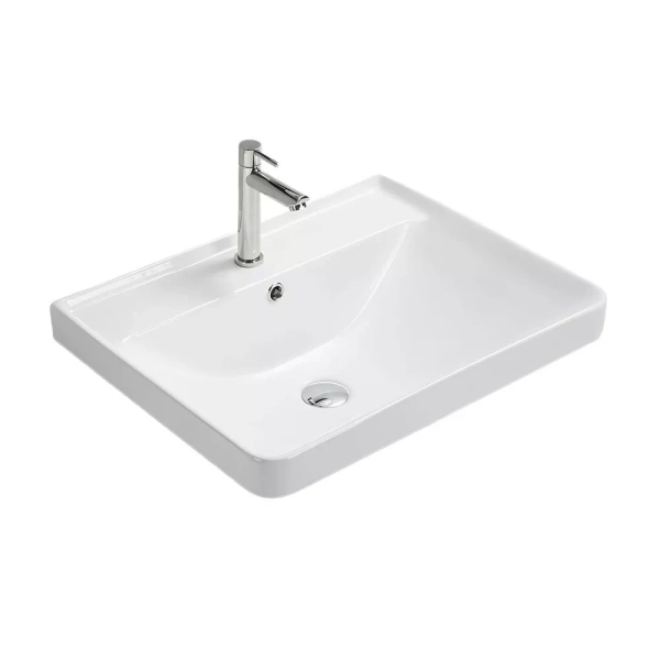 Тумба с раковиной Comforty Ангара-60П размер 61х46х47 см подвесная, 1 выдвижной ящик, ЛДСП/МДФ, прямоугольная, цвет-дуб темно-коричневый/раковина COMFORTY 4460 прямоугольная, цвет белый, накладная