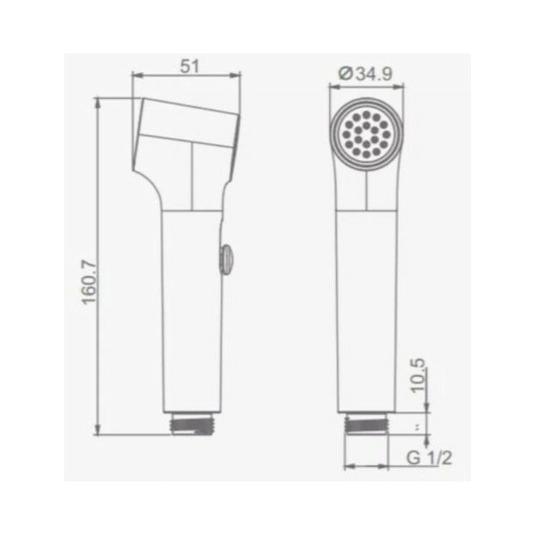Гигиеническая лейка Raglo R460.05 ручная, с клавишей регулировки напора воды, круглая, 1 режим, цвет хром, пластик, для биде, к смесителю