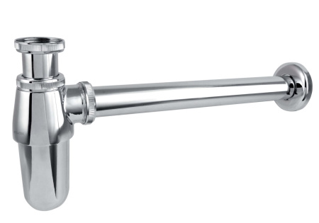 Сифон для раковины Aquatek AQ6011CR бутылочный, без выпуска, 1 1/4" горизонтальный/боковой выпуск (в стену), латунь/нержавеющая сталь, цвет хром, для раковины/умывальника