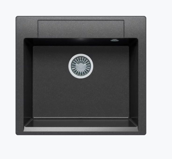 Мойка Polygran Argo-560, 51х56х20 см, врезная, из искусственного камня, прямоугольная, цвет черный, без отверстия под смеситель, слив-перелив, с сифоном, для кухни
