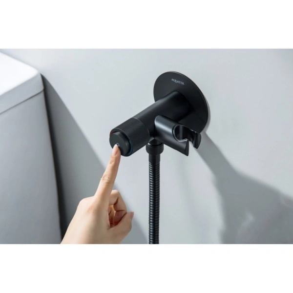 Смеситель с гигиеническим душем Aquatek Бетта встраиваемый, однорычажный, керамический, без излива, с гибким шлангом/лейкой, латунь, цвет матовый черный