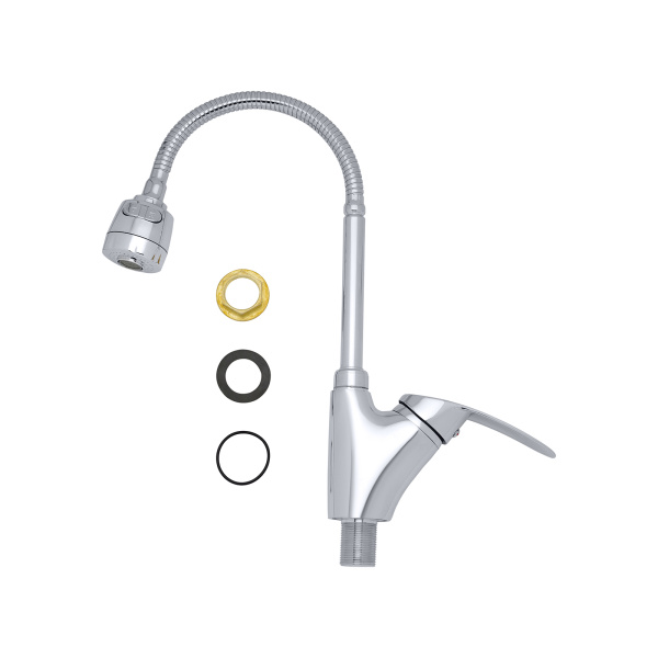 Смеситель для кухни/мойки AQUEDUC INWATER однорычажный, поворотный/гибкий, керамический, длина излива 190 мм, высота 230 мм, цвет хром, цинк 346867