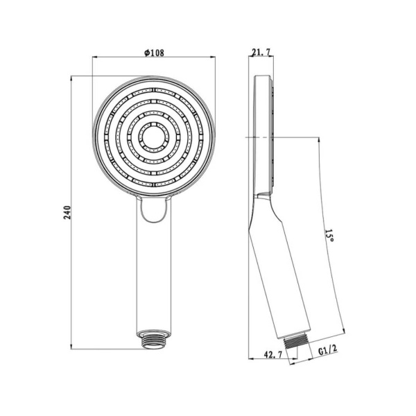Душевая лейка Olives D188 круглая, 1 режим, хром, ABS пластик, 108х240 мм