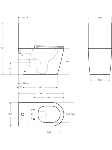 Унитаз-моноблок BelBagno Tre, цвет белый, горизонтальный (в стену) выпуск, напольный, со смывом Торнадо, с сиденьем микролифт, дюропласт, безободковый, чаша с бачком