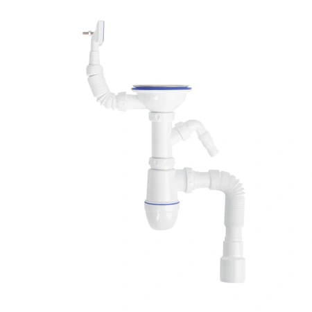 Cифон для мойки с выпуском 3 1/2 с переливом и отводом гофрой 40х40/50, Kitchen Line, IDDIS S11UPS0i84