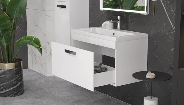 Тумба под раковину Velvex Estea 800-0-1, 792х445х450 мм подвесная, цвет белый матовый, 1 выдвижной ящик, подходит раковина Moduo 80 см, универсальная, в ванную комнату