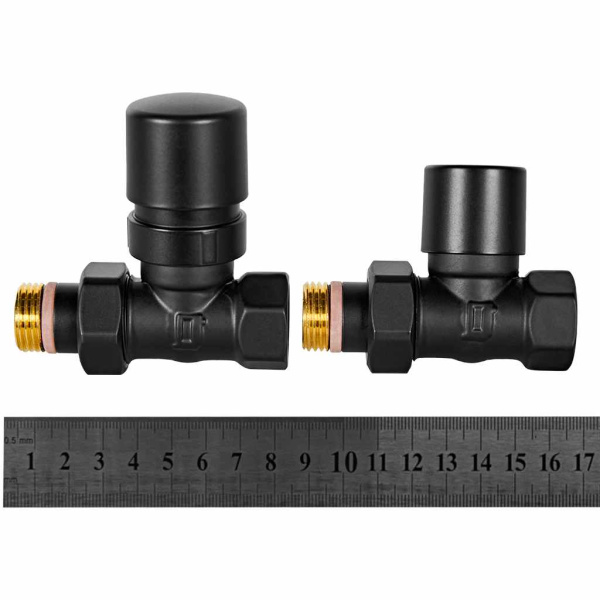 Комплект клапанов термостатических STOUT Design цвет черный, прямой 1/2" для радиатора отопления
