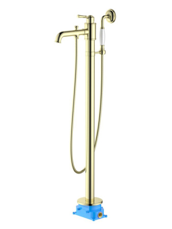 Смеситель для ванны/душа Aquatek Классик напольный, однорычажный, неповоротный, длина 227 мм, керамический, латунь, цвет полированное золото
