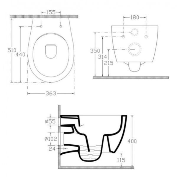 Унитаз подвесной ISVEA Sentimenti, 363х510х400 мм, цвет: белый, горизонтальный (в стену) выпуск, без сиденья, безободковый, антивсплеск, под скрытый бачок