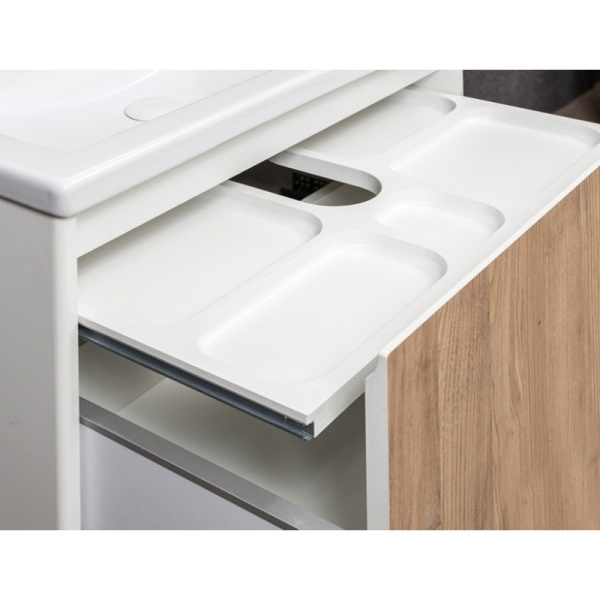 Тумба под раковину Velvex Klaufs 80.2Y, 800х450х763 мм, подвесная, цвет шатане/белый, 2 выдвижных ящика/выдвижной органайзер, подходит раковина Como 80, правая/левая, правосторонняя/левосторонняя/универсальная, в ванную комнату