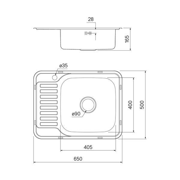 Мойка кухонная IDDIS Basic 65х50х16,5 см, толщина 0.6 мм, врезная, с левым крылом, нержавеющая сталь, матовая (сатин) BAS65SRi77