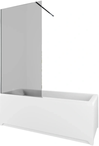 Шторка на ванну Allen Brau Infinity 3 универсальная, размер 825х1600 мм, закаленное стекло 8 мм, фиксированная, стекло тонированное, профиль серебро браш 