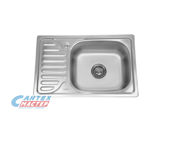 Мойка SinkLight 66х42х18 см, толщина 0.8 мм, с левым крылом, врезная, нержавеющая сталь, прямоугольная, цвет полированная, с отверстием под смеситель, без слива-перелива, с сифоном, для кухни