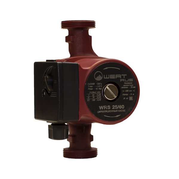 Насос циркуляционный WERTRUS WRS 25/60 L130 мм, напор 6 м, 90 Вт, 220 В, 40 л/мин для отопления, центробежный, корпус чугун